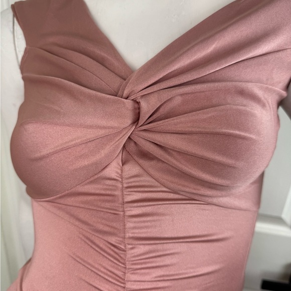 Blue. S Nude Pink Off Shoulder Ruched Jersey Slit Mermaid Dress Size M #137 - Picture 11 of 15